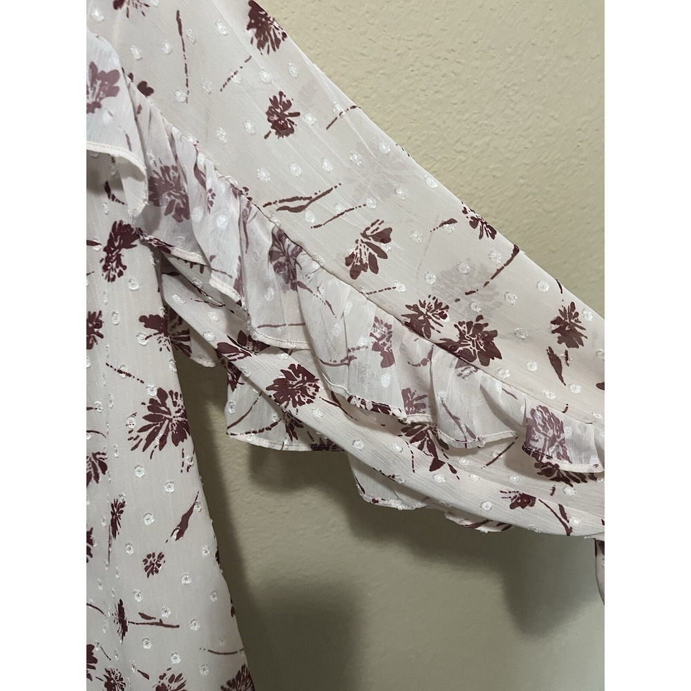 Skies Are Blue Floral Dot Ruffle Sleeve Blouse Cream Pink Small - Picture 6 of 10